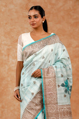 Floral Handpainted Raw Silk Saree