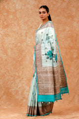 Floral Handpainted Raw Silk Saree