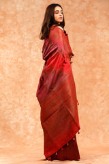 Rust Red Rangkat Handwoven Raw Silk Saree
