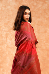 Rust Red Rangkat Handwoven Raw Silk Saree