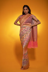 Peach saree, Georgette saree, khaddi saree, Banarasi saree, party wear, wedding Saree