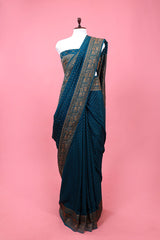Crepe Saree, Crepe silk saree, silk saree, tteal blue saree, wedding saree, party wear saree, handloom saree