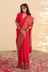 Crepe Saree, Crepe silk saree, silk saree, red saree, wedding saree, party wear saree