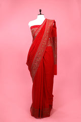 Red Woven Crepe Khaddi Silk Saree At Chinaya Banaras