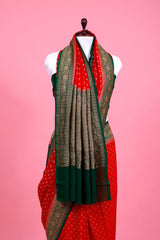 Red Ethnic Handwoven Georgette Khaddi Silk Saree - Chinaya Banaras