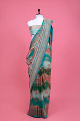 Sea Green Georgette Silk Saree By Chinaya Banaras