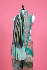 Sea Green Rangkat Floral Jaal Handwoven Georgette Khaddi Silk Saree - Chinaya Banaras