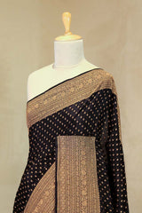 Black Handloom Crepe Saree with Royal Gold Zari Work