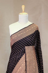 Black Handloom Crepe Saree with Royal Gold Zari Work