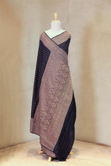 Black Handloom Crepe Saree with Royal Gold Zari Work