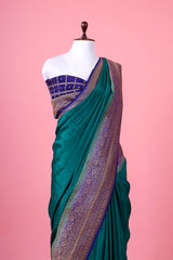 Peacock Blue Ethnic Handwoven Crepe Khaddi Silk Saree - Chinaya Banaras
