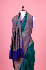 Peacock Blue Ethnic Handwoven Crepe Khaddi Silk Saree - Chinaya Banaras