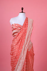 Coral Peach Handloom Crepe Saree