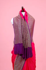 Fuscia Pink Ethnic Woven Crepe Saree