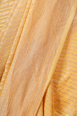 Deep Yellow Striped Woven Georgette Khaddi Silk Saree