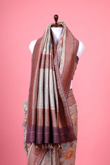 Grey Floral Jaal Handwoven Tussar Khaddi Silk Saree