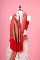 White & Red Ethnic Handwoven Georgette Khaddi Silk Saree
