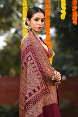 Deep Mustard Handloom Crepe Banarasi Saree