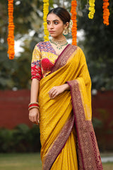 Deep Mustard Handloom Crepe Banarasi Saree