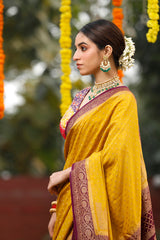 Deep Mustard Handloom Crepe Banarasi Saree