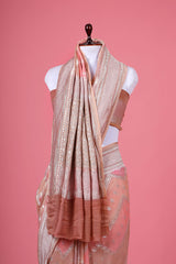 Nude Peach Rangkat Woven Georgette Khaddi Silk Saree