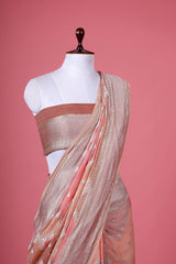Nude Peach Rangkat Woven Georgette Khaddi Silk Saree