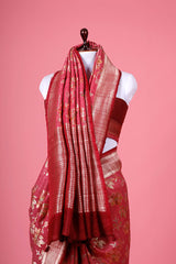 Onion Pink Floral Jaal Woven Tussar Khaddi Silk Saree