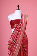 Onion Pink Floral Jaal Woven Tussar Khaddi Silk Saree