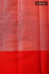 Red & White Woven Banarasi Cotton Saree - Chinaya Banaras