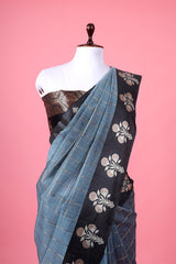 Bluish Grey Woven Banarasi Cotton Saree - Chinaya Banaras