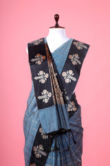 Bluish Grey Woven Banarasi Cotton Saree - Chinaya Banaras
