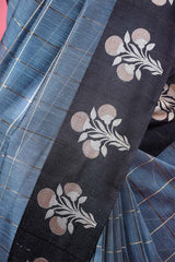 Bluish Grey Woven Banarasi Cotton Saree - Chinaya Banaras