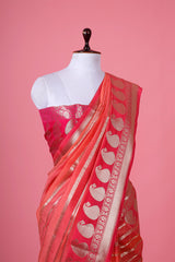 Peachy Orange Ethnic Woven Banarasi Cotton Saree - Chinaya Banaras