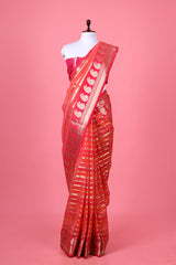 Cotton saree, silk cotton saree, Handloom Cotton Saree, Banarasi Cotton Saree, Peach Orange Saree, cotton Banarasi saree