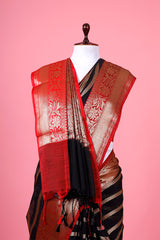Black & Red Woven Banarasi Cotton Saree - Chinaya Banaras