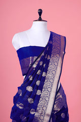 Cotton saree, silk cotton saree, Handloom Cotton Saree, Banarasi Cotton Saree, Royal Blue Saree, cotton Banarasi saree
