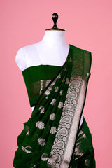 Cotton saree, silk cotton saree, Handloom Cotton Saree, Banarasi Cotton Saree, Green Saree, cotton Banarasi saree