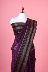 Deep Purple Woven Banarasi Cotton Saree - Chinaya Banaras