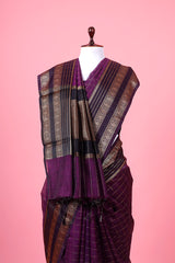 Deep Purple Woven Banarasi Cotton Saree - Chinaya Banaras