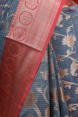 Grey Cotton Saree With Floral Jaal