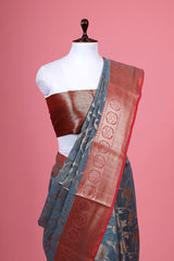 Grey Cotton Saree With Floral Jaal