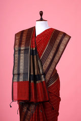 Maroon Checkered Cotton Banarasi Saree