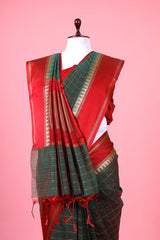 Forest Green Checkered Cotton Banarasi Saree