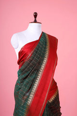 Forest Green Checkered Cotton Banarasi Saree