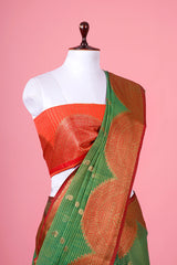 Tropical Green Cotton Banarasi Saree