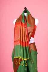 Tropical Green Cotton Banarasi Saree
