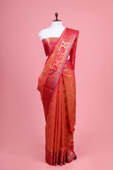 Peach Paithani Woven Banarasi Cotton Saree By Chinaya Banaras