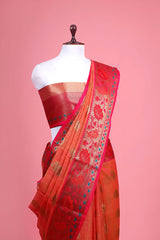 Coral Peach Paithani Cotton Banarasi Saree