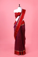 Purple Checkered Woven Banarasi Cotton Saree By Chinaya Banaras