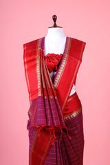 Tyrian Purple Checkered Cotton Banarasi Saree